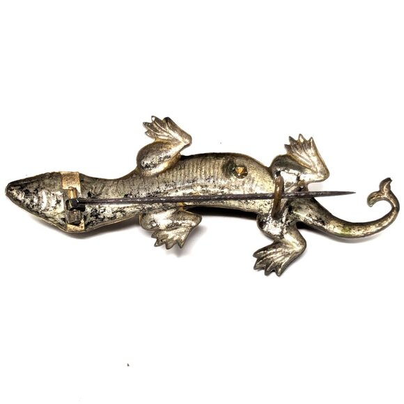 Victorian Lizard Salamander brooch Aluminum Gilt w paste stones 1890s-1900s - Picture 13 of 16